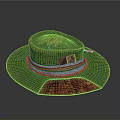Green Decorative Wide Brim Hat With Red Accent And Straw Top Decoration