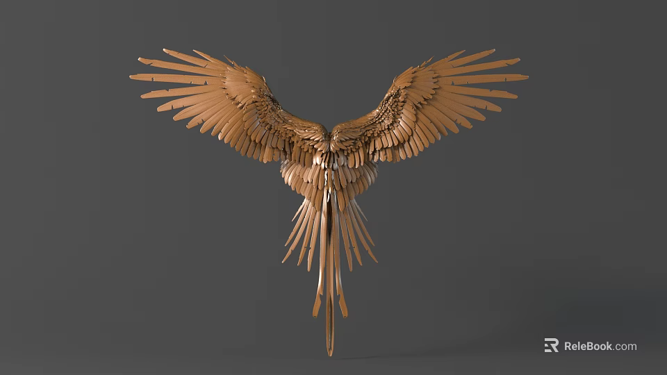 Golden Bird Shaped Wall Decor with Spread Wings and Metallic Finish 3d model 