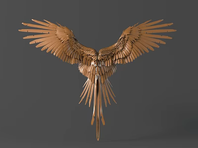 Golden Bird Shaped Wall Decor with Spread Wings and Metallic Finish 3d model