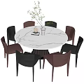 Round Marble Top Dining Table Set With Colorful Leather Chairs And Decor 3d model