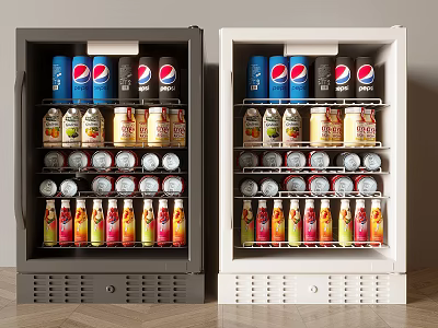 Stylish Black and White Mini Fridges With Interior Storage For Pepsi Cans And Bottled Drinks 3d model