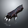 Dark Leather Clawed Glove With Sharp Metal Talons And Textured Surface