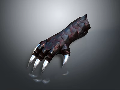 Dark Leather Clawed Glove With Sharp Metal Talons And Textured Surface 3d model