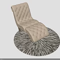Beige Tufted Chaise Lounge Furniture With Ottoman On Round Radial Pattern Rug