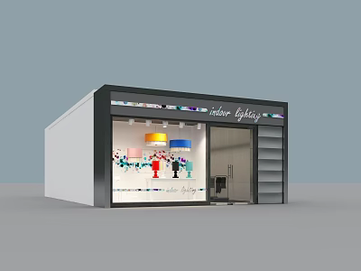 Colorful Fashion Window Display With Mannequins Yellow Blue Lights And Shelves 3d model
