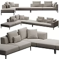 Sectional Sofa With Light Gray Upholstery Multiple Cushions Modular Design And Black Legs 3d model