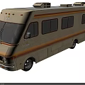 Fleetwood Classic Beige Striped Recreational Vehicle With Multiple Windows Exterior Design