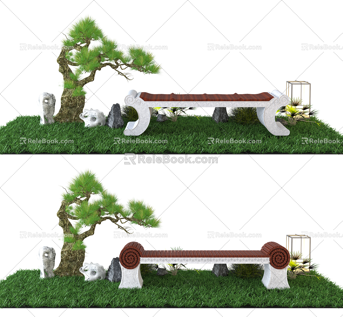 New Chinese Style Outdoor Chair Stone Bench model