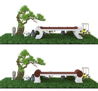 New Chinese Style Outdoor Chair Stone Bench 3d model