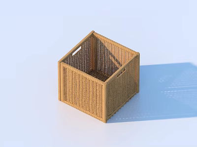 Woven Rattan Square Storage Basket with Handles for Home Organizing Use 3d model