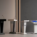 Modern Presentation Podiums With Microphones In Various Stylish Designs And Shapes