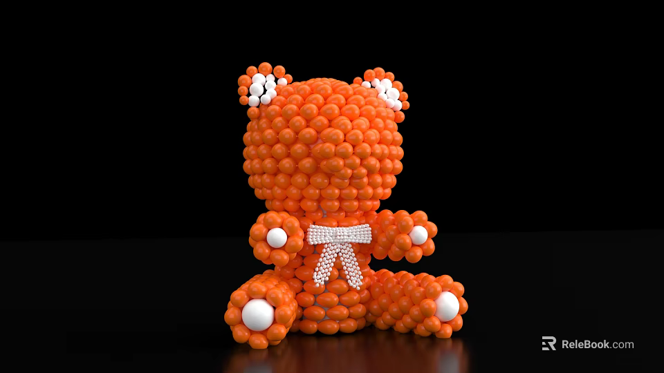 Orange Beaded Bear Toy With White Ears Paws And Bowtie For Living Supplies 3d model 