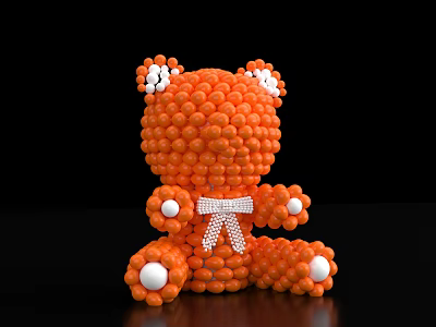 Orange Beaded Bear Toy With White Ears Paws And Bowtie For Living Supplies 3d model