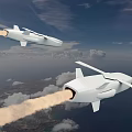 Two White Military Missiles Flying With Smoke Trails Over Cloudy Sky