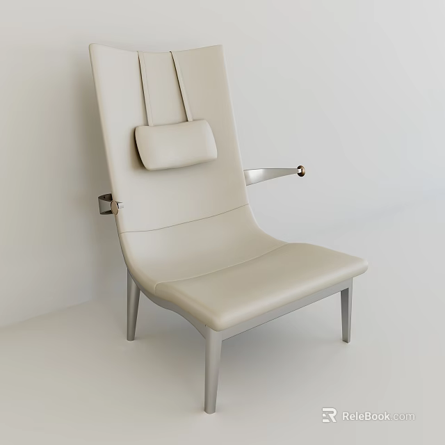 Modern Light Colored Leather Single Sofa With Metal Frame Armrests And Cushion 3d model