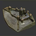 Detailed Metallic Castle Model Featuring Fortress Walls And Tower Structures