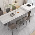 Modern Dining Table Set With Marble Top Dining Chairs Potted Plant And Fruit Decor