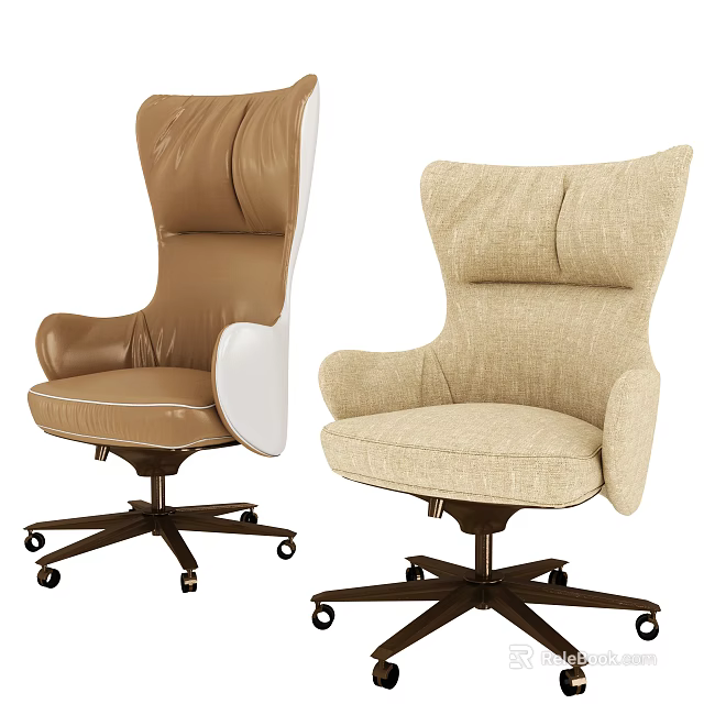 Office Chair With Two Styles Leather And Fabric High Back Armrest And Wheeled Base 3d model 