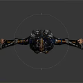 Futuristic Game and Movie Character With Blue Orange Armor Mechanical Arm Attachments and Tactical Gear