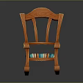 Wooden Rocking Chair With Armrests And Striped Cushion For Home Furniture