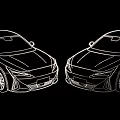 Two Modern Car Line Drawings With Digital Outline Design On Black Background 3d model