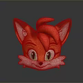 Cute Cartoon Fox Head Figurine With Orange Ears Green Eyes And White Beard