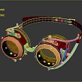 Steampunk Style Leather Strap Goggles With Gold Metal Accents And Red Frame Design