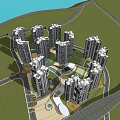 Modern High Rise Residential Complex With Central Green Space And Road Layout