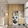 Modern Wooden Balcony Cabinet With Laundry Machine Sink And Hanging Space