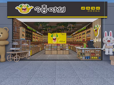 Cartoon Bear Rabbit Dolls Cart Snack Shop With Snack Shelves And Storefront 3d model