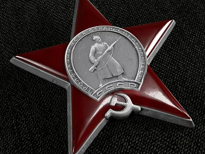 Red Star Silver Badge Decorative Ornament Set With Figure And Hammer Sickle Design 3d model