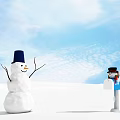 Snowman With Blue Hat And Mailbox Featuring Small Snowman Against Blue Sky White Snow