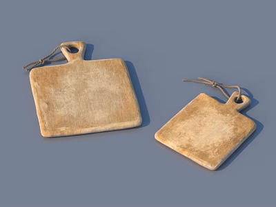 Two Square Wooden Cutting Boards With Hanging Strings For Kitchen Use 3d model