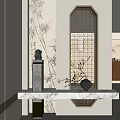 New Chinese-style Enclosure Dovie Wooden Partition Bolt Horse Column Bucket Cabinet 3d model