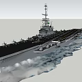 Military Aircraft Carrier Sailing On Open Sea With Flight Deck And Waves