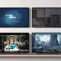 Multiple TV Displays Showcasing Starry Sky Urban Landscapes And Architectural Scenes