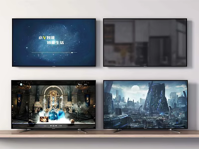 Multiple TV Displays Showcasing Starry Sky Urban Landscapes And Architectural Scenes 3d model
