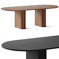 Oval Wooden Dining Table With Double Column Legs And Black Tabletop Design 3d model