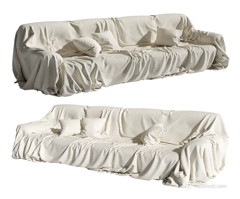 Comfortable White Sectional Sofa With Soft Slipcover And Decorative Pillows 3d model