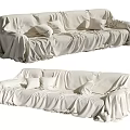 Comfortable White Sectional Sofa With Soft Slipcover And Decorative Pillows 3d model