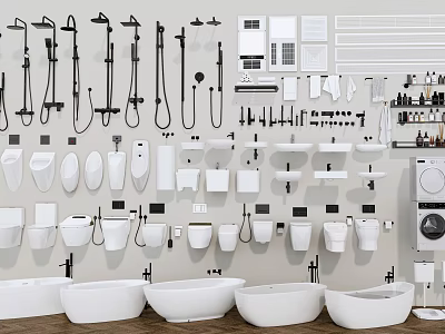 Complete Bathroom Combos With Shower Systems Toilets Basins Bathtubs And Accessories 3d model