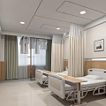 Clean Modern Hospital Ward Interior With Patient Beds TV Curtains Ceiling Lights And Wall Art