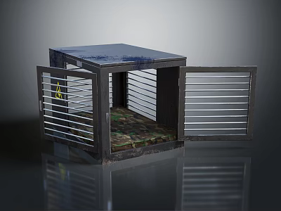 Cube Shaped Decorative Ornament Set With Metal Frame Louvered Doors And Camouflage Pad Inside 3d model