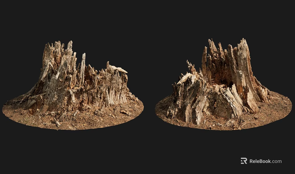 Natural Stone Wood Stumps With Rough Surface Earth Base And Natural Texture 3d model 