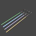 Lightsaber Weapon Design With Multiple Colored Blades Metallic Hilts And Red Activation Buttons
