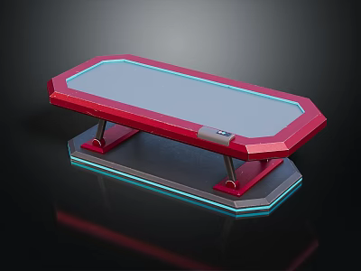Red Octagonal Table With Gray Tabletop Blue LED Lights And Metallic Legs On Black Background 3d model