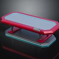 Red Octagonal Table With Gray Tabletop Blue LED Lights And Metallic Legs On Black Background