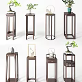 Traditional Wooden Flower Stands With Various Designs Holding Plants And Decorations