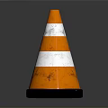 Safety Orange White Striped Traffic Cone With Black Base On Gray Background