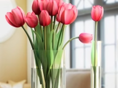 Elegant Transparent Glass Vase With Colorful Tulips For Home Interior Decor 3d model